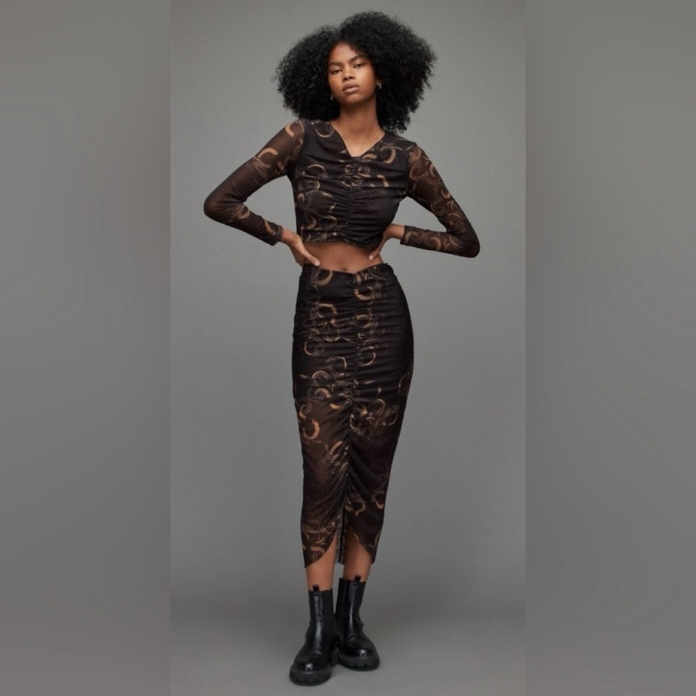 All Saints Black and Brown Mesh Skirt